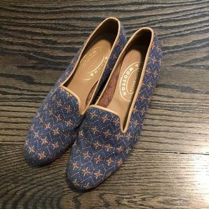 Stubbs & Wootton Blue Pattern Flats Loafers